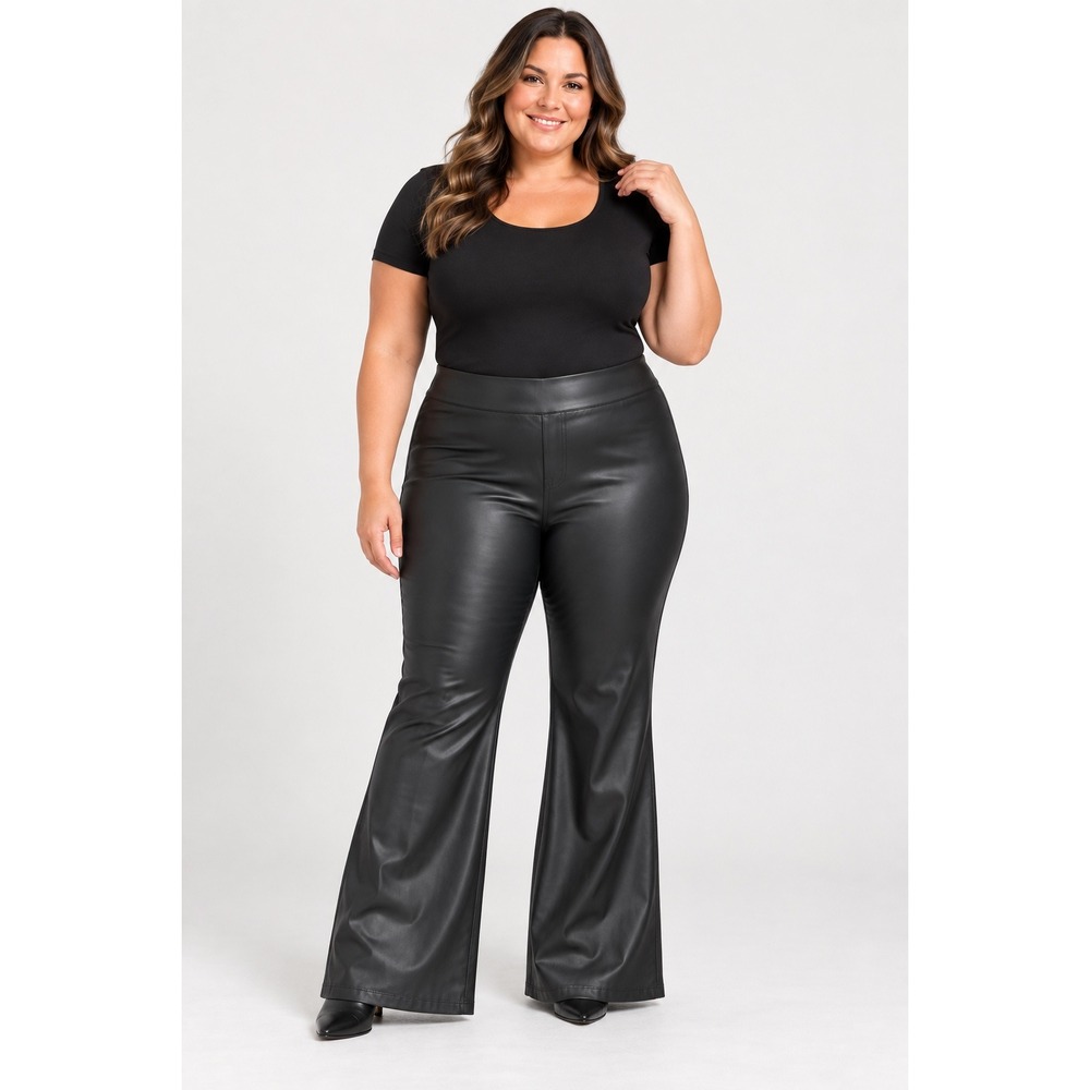Torrid Faux Leather Pants Women 3 Black Flare Leg High Rise Pull On Stretch